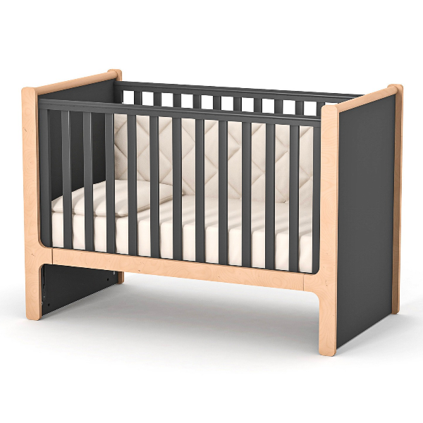 Dětská postýlka Markito Gekko Kids 120x60. Tmavě šedá / Přírodní buk